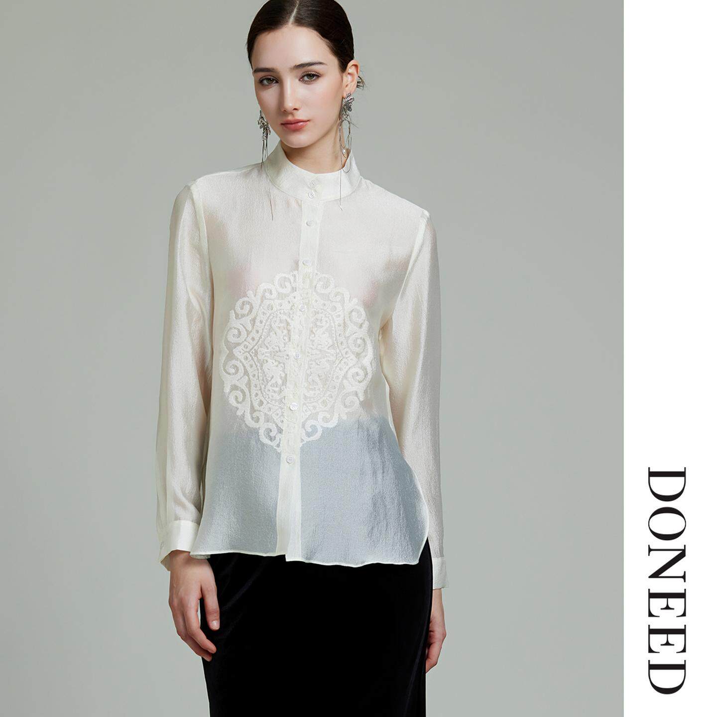 DONEED2026春季新款国风新中式立领绣花衬衫雅致轻奢气质百搭