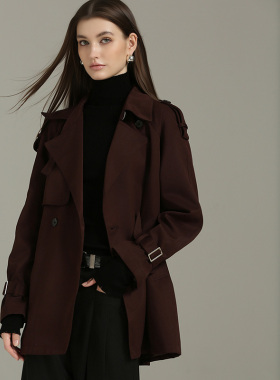 DONEED春款复古时尚高级双排扣气质小个子宽松显瘦风衣外套女