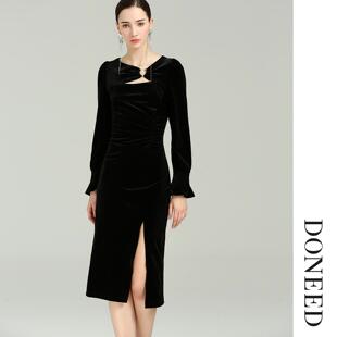 DONEED2026春季新款轻奢礼服高级感修身设计感丝绒连衣裙