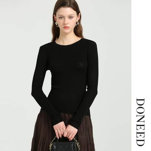 初春纯色圆领修身显瘦女毛衣