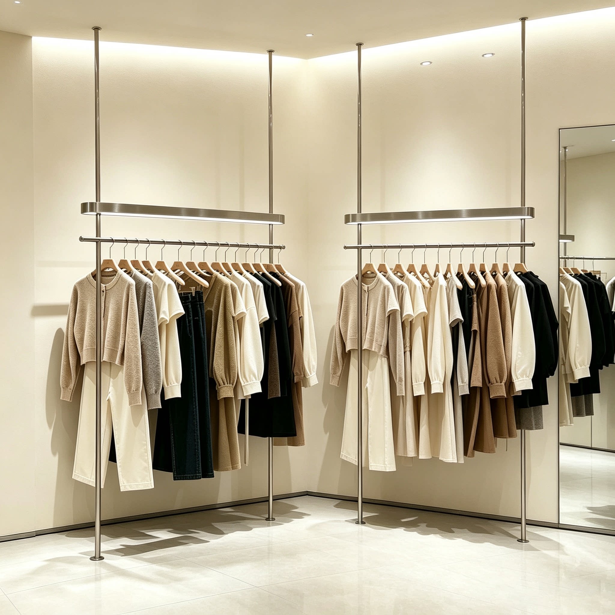 服装店落地挂衣杆简约网红天地柱不锈钢货架高端女装ins风展示架