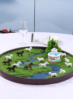 酒店包厢圆形餐桌中间摆件大圆桌转盘装饰仿真花圆形微缩景观造景