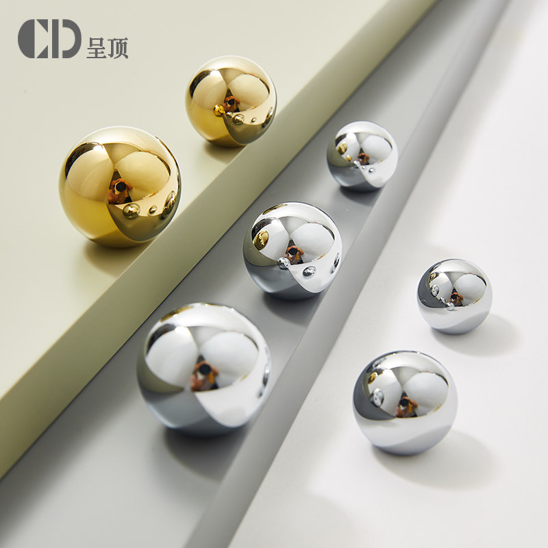 银色圆形黄铜小拉手法式欧式极简轻奢抽屉厨房衣柜门橱柜把手球形