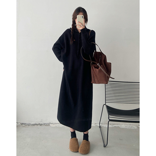 胖妹妹大码女装2025冬季新款半拉链直通针织中长款宽松显瘦连衣裙