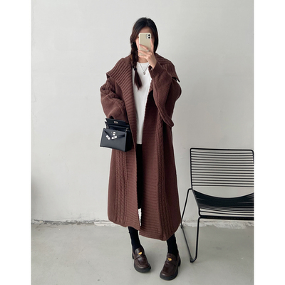 复古针织开衫外套女秋冬季加厚慵懒高级感软糯毛衣宽松韩系中长款