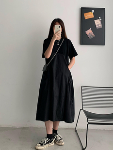 大码女装短袖A字T恤连衣裙2026夏季新款宽松显瘦遮肉休闲t恤长裙