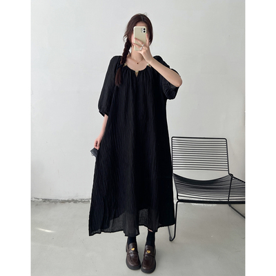 大码胖mm夏季裙子女2026新款设计感纹理宽松连衣裙显瘦藏肉长裙潮