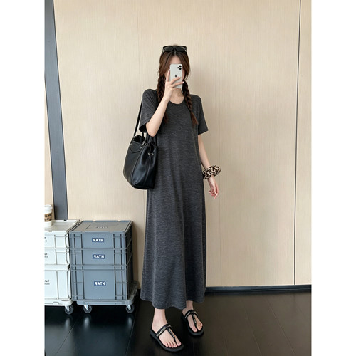 慵懒风宽松遮肉T恤裙子2026夏装新款大码显瘦休闲时尚短袖连衣裙