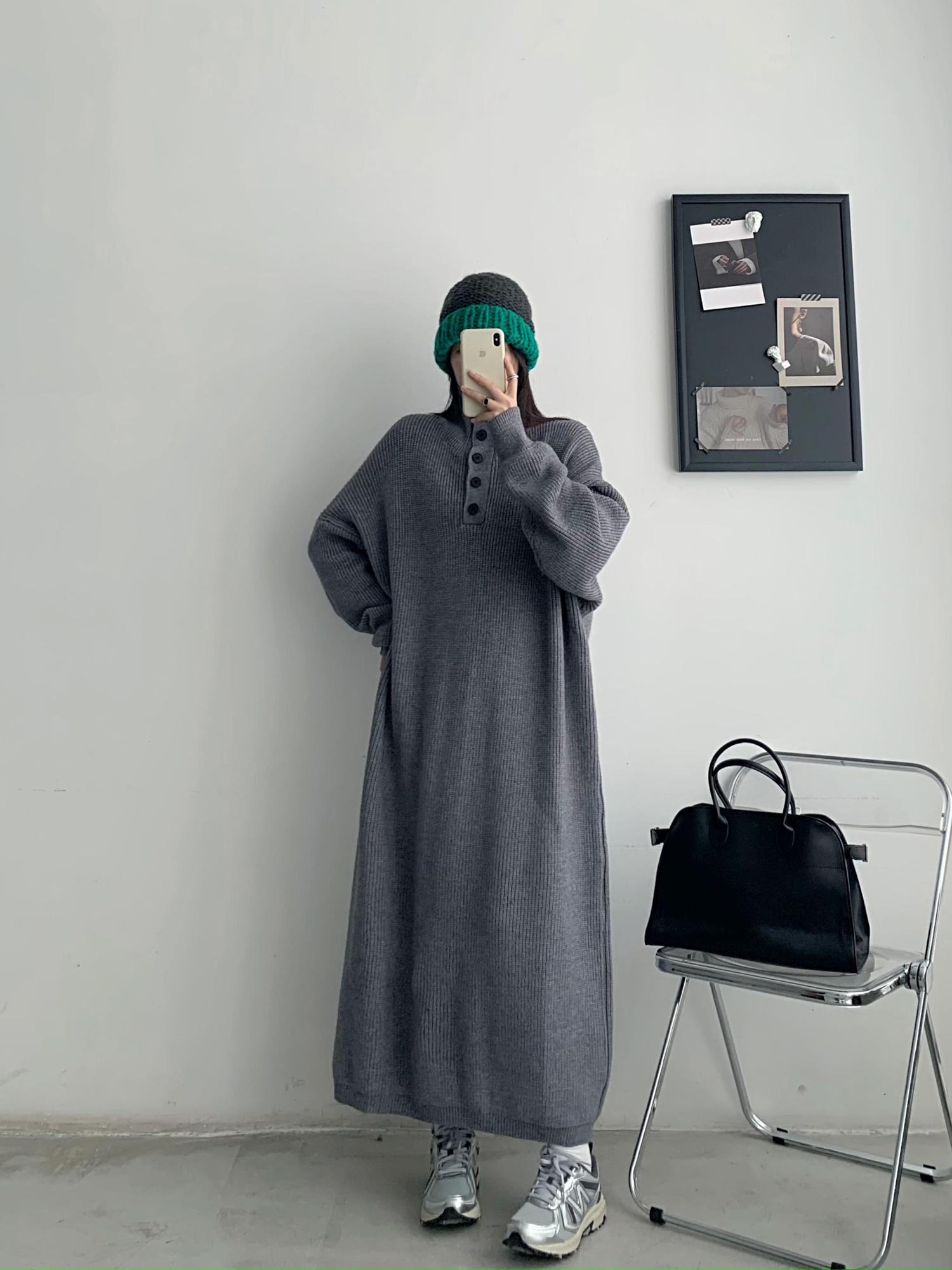 秋冬新款针织连衣裙女胖mm大码慵懒风长款过膝加厚高领打底毛衣裙