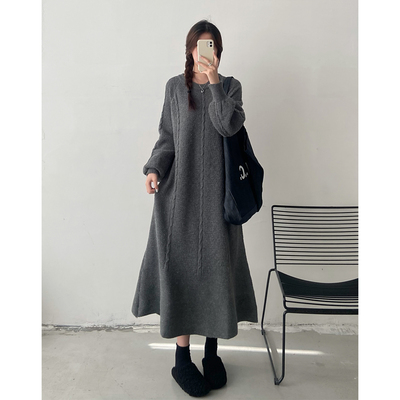 秋冬季新款大码女装胖mm宽松显瘦针织连衣裙加厚打底毛衣鱼尾裙子