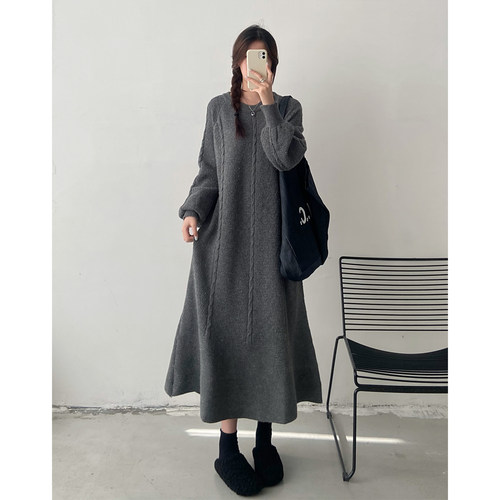 秋冬季新款大码女装胖mm宽松显瘦针织连衣裙加厚打底毛衣鱼尾裙子