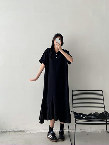polo领连衣裙女2026夏新款大码胖mm大码宽松遮肚子显瘦鱼尾长裙子