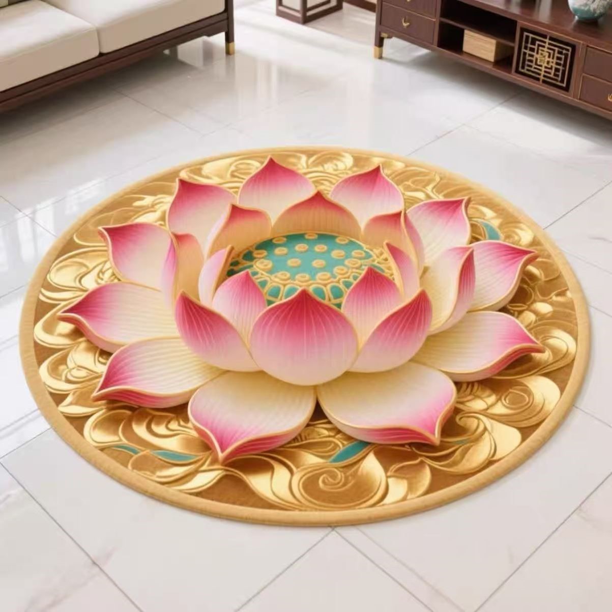 中式莲花跪拜磕头地垫3D立体打坐禅修垫家用佛堂荷花垫子寺庙地毯