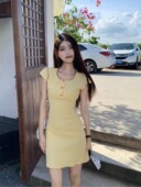 法式 显瘦包臀裙辣妹短裙子 气质修身 木耳边小飞袖 针织连衣裙女夏季
