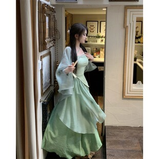 套装女2025春夏新款新中式禅意风防晒开衫+吊带背心+半身裙三件套