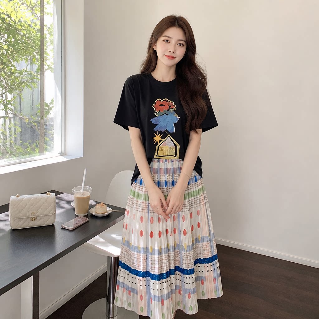 夏季韩系慵懒减龄短袖两件套女
