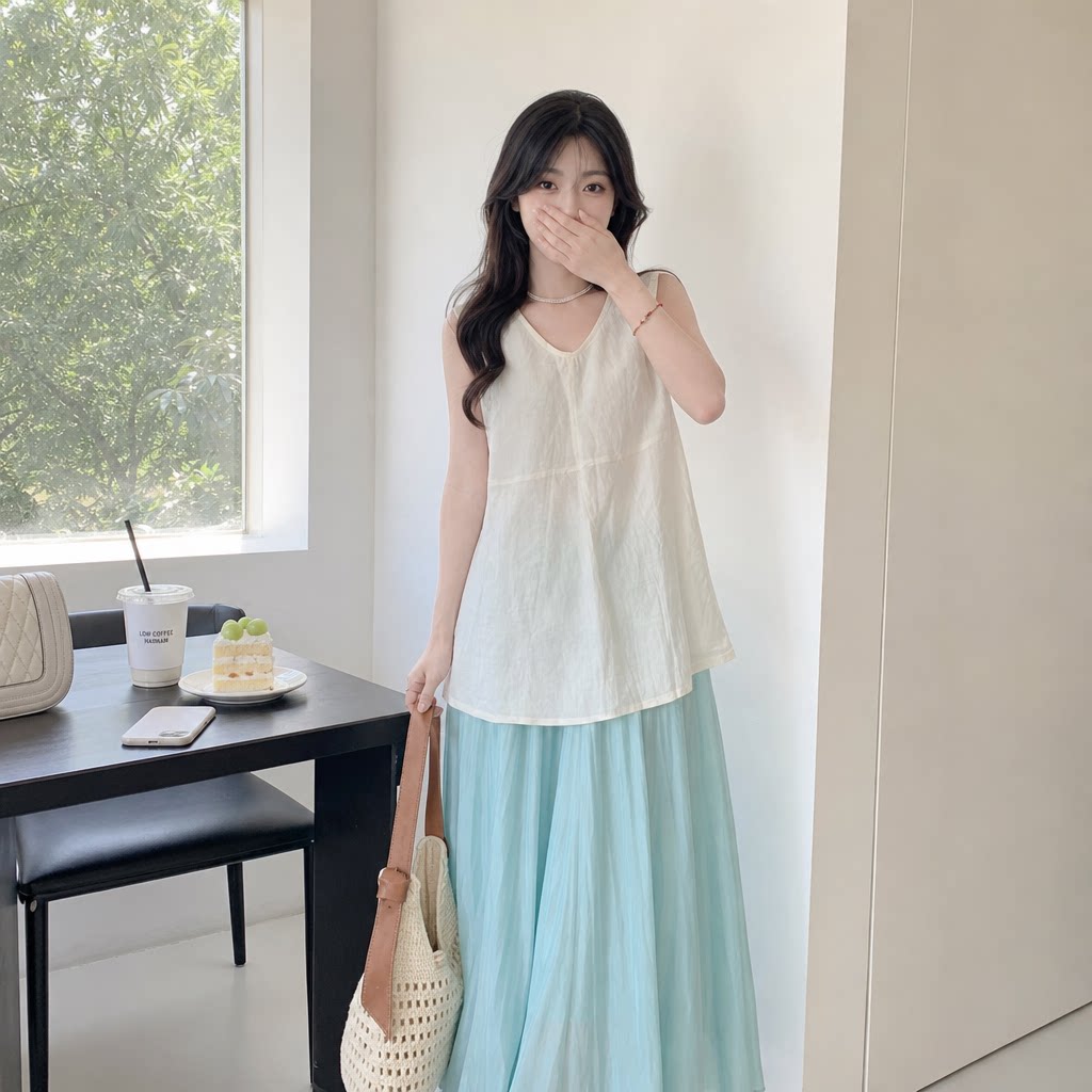 夏季垂感背心半身裙两件套百搭