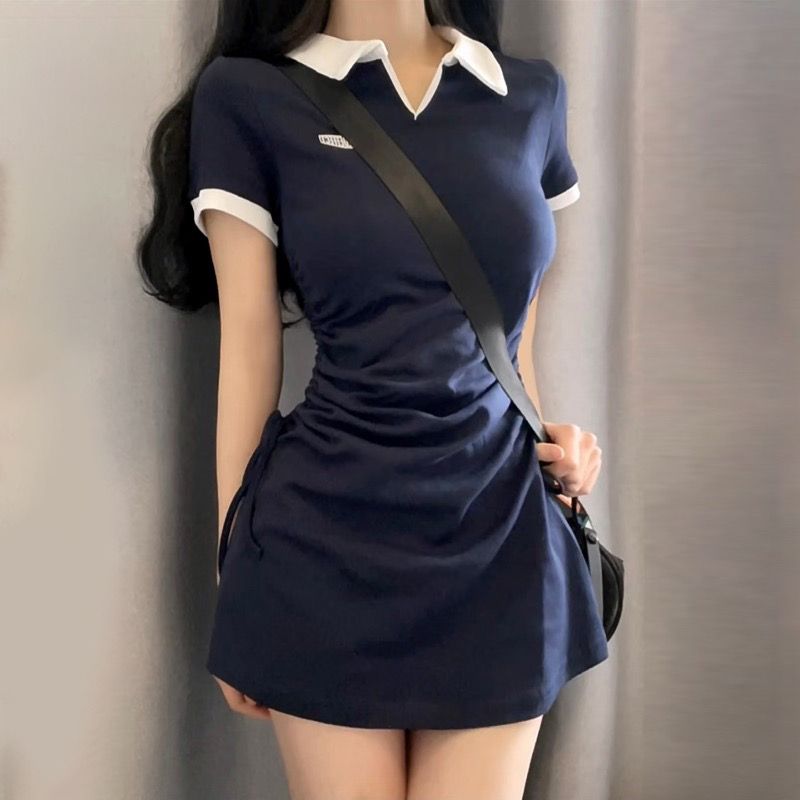 POLO辣妹小个子连衣裙短袖夏季2025新款气质收腰显瘦百搭包臀短裙