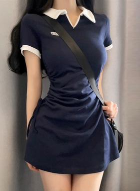 POLO辣妹小个子连衣裙短袖夏季2026新款气质收腰显瘦百搭包臀短裙