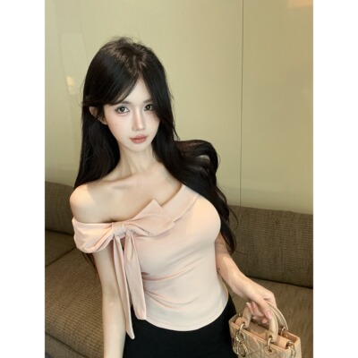 夏季新款纯欲风辣妹纯棉短袖t恤女别致修身显瘦百搭设计感上衣女