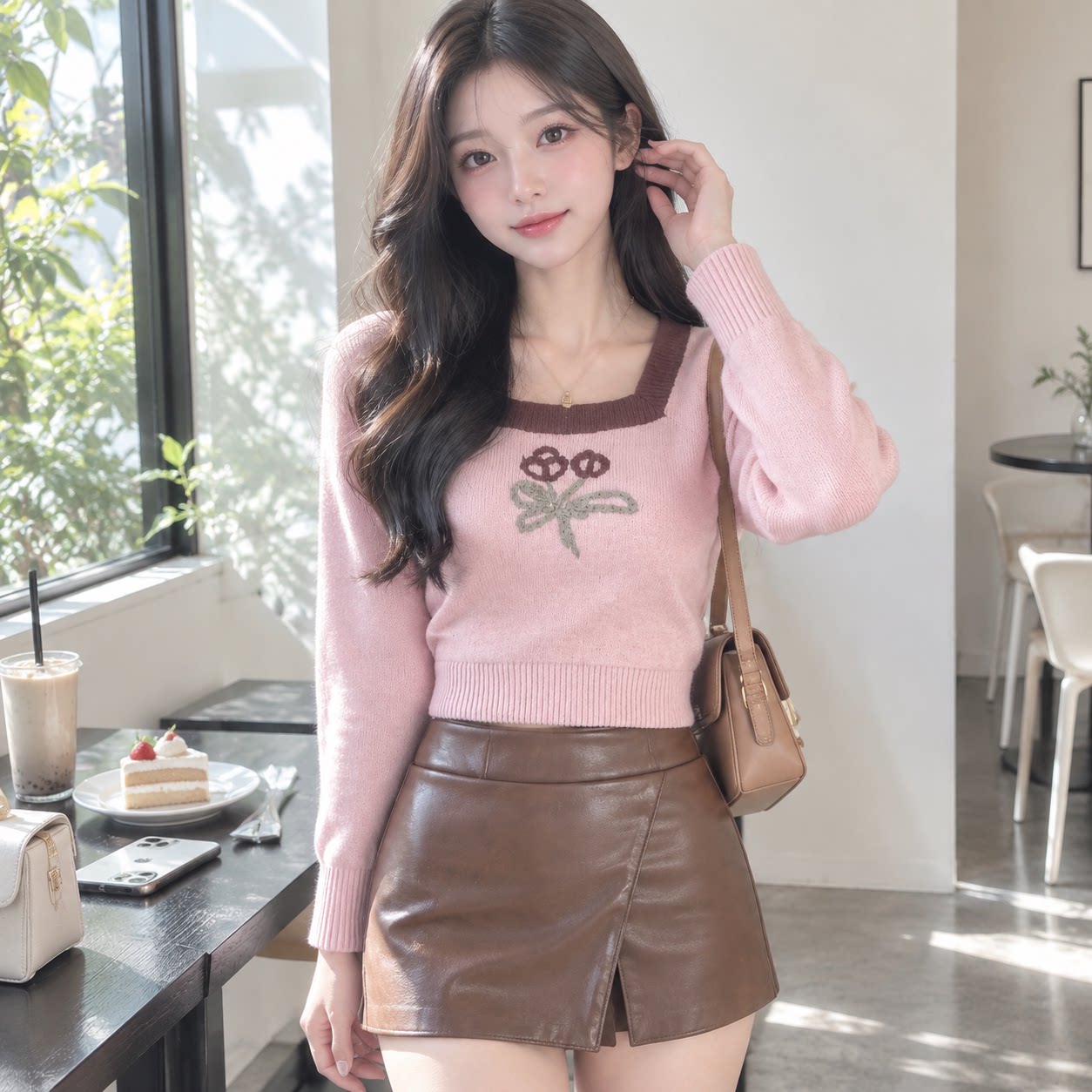 春季短款粉色法式轻熟毛衣女
