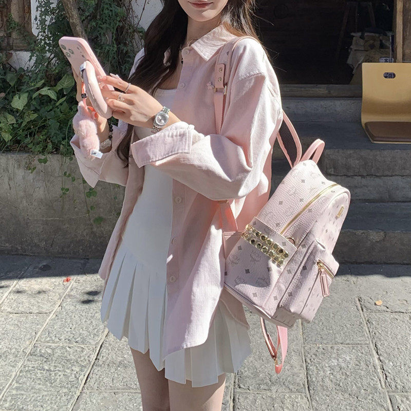 粉色长袖衬衫女2026夏季新款韩系慵懒风宽松百搭薄款防晒衣外套