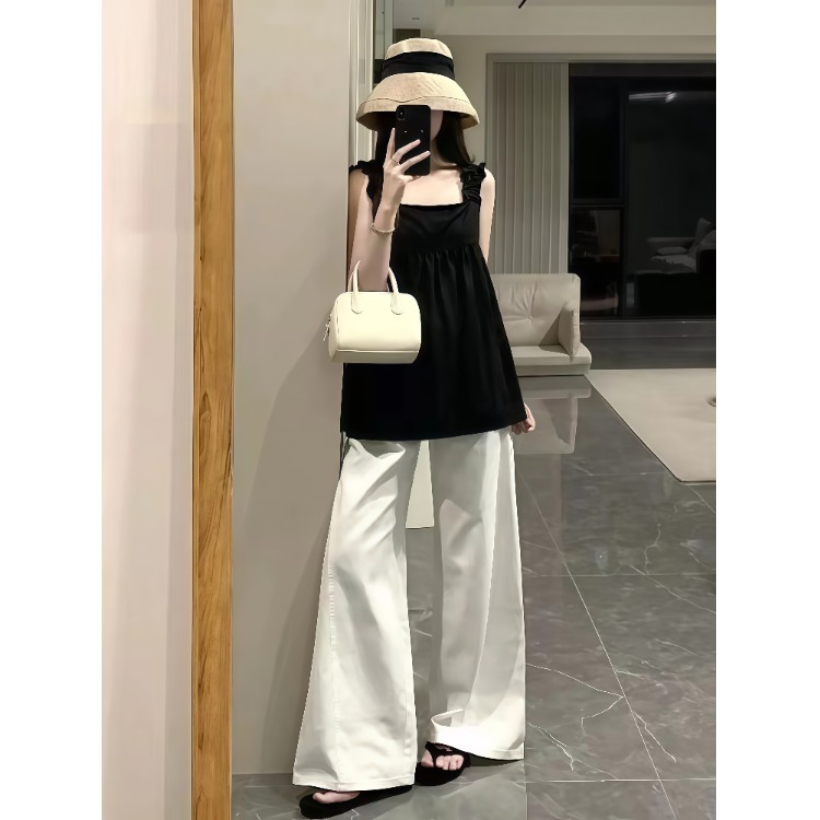 黑色绝美小吊带背心女夏外穿2025新款设计感法式甜辣无袖海边上衣