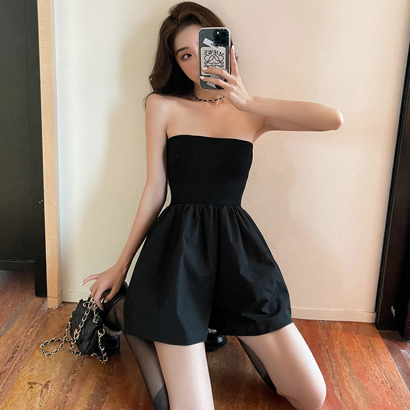 黑色抹胸连体阔腿裤休闲裤子女夏季新款韩版修身显瘦短裤潮