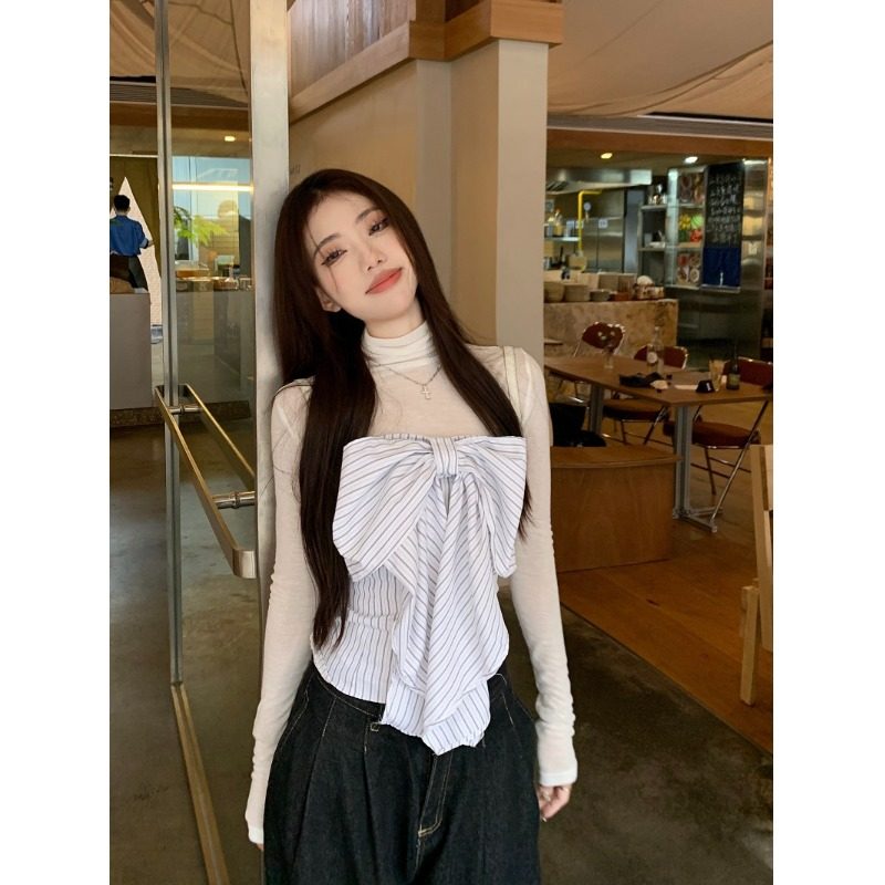 美式辣妹纯欲风蝴蝶结抹胸外穿设计感小众别致叠穿上衣春季两件套