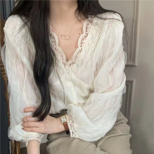 法式甜美短款长袖衬衫