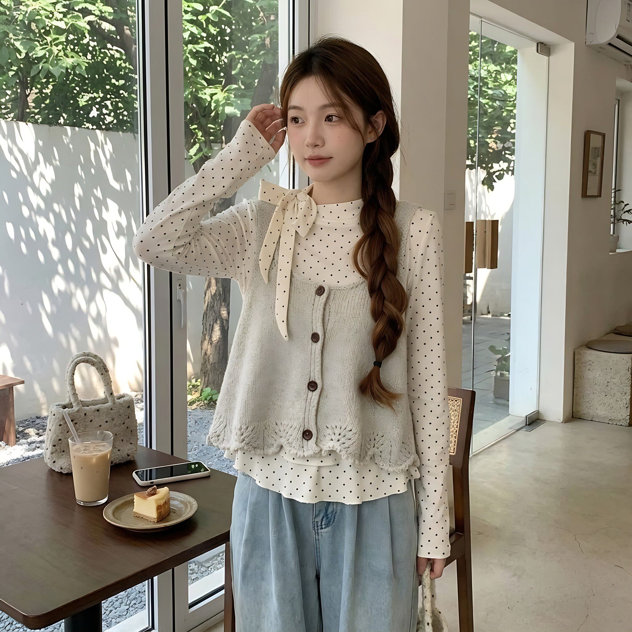 春秋韩版针织马甲打底衫两件套
