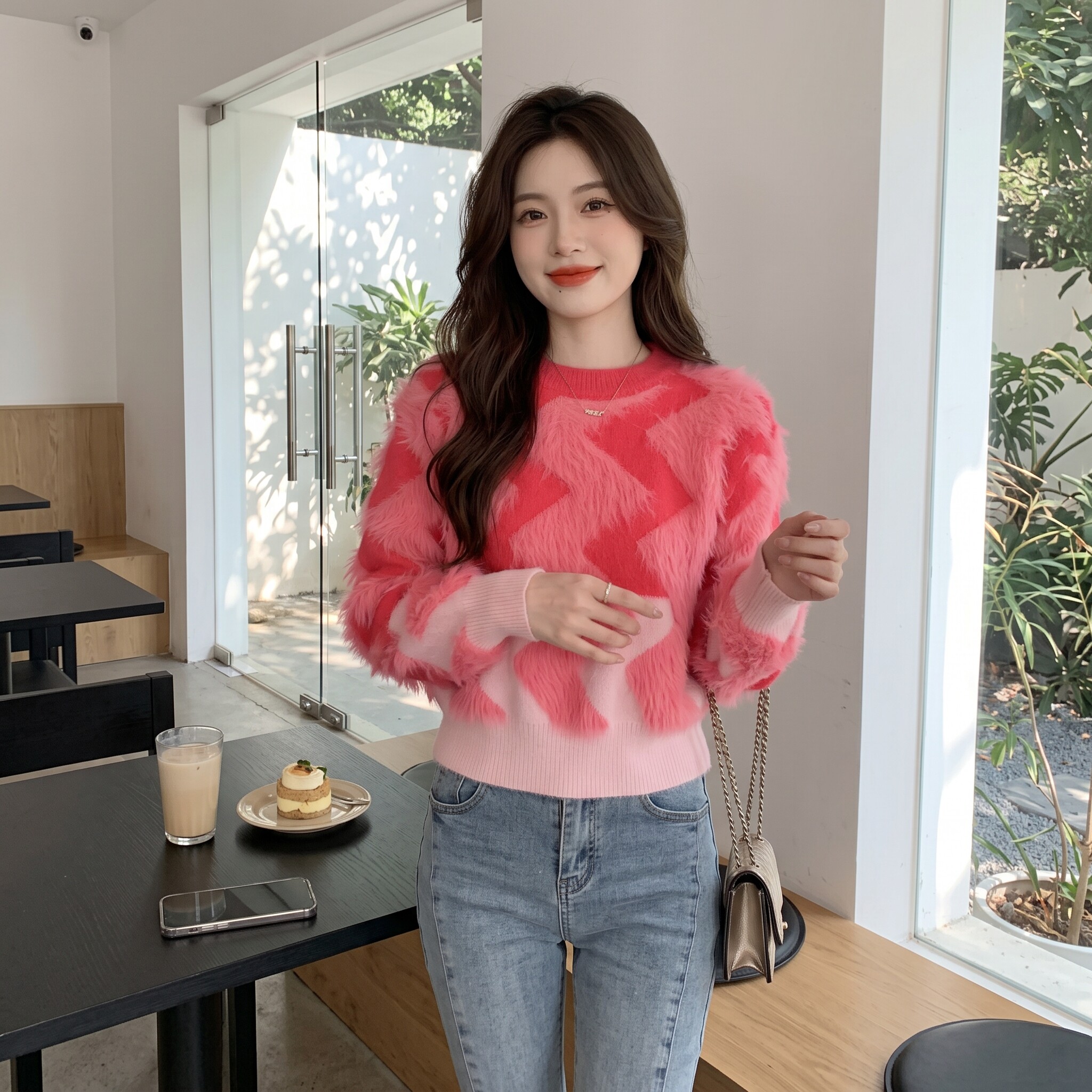 马海毛套头菱格扎染女毛衣秋冬
