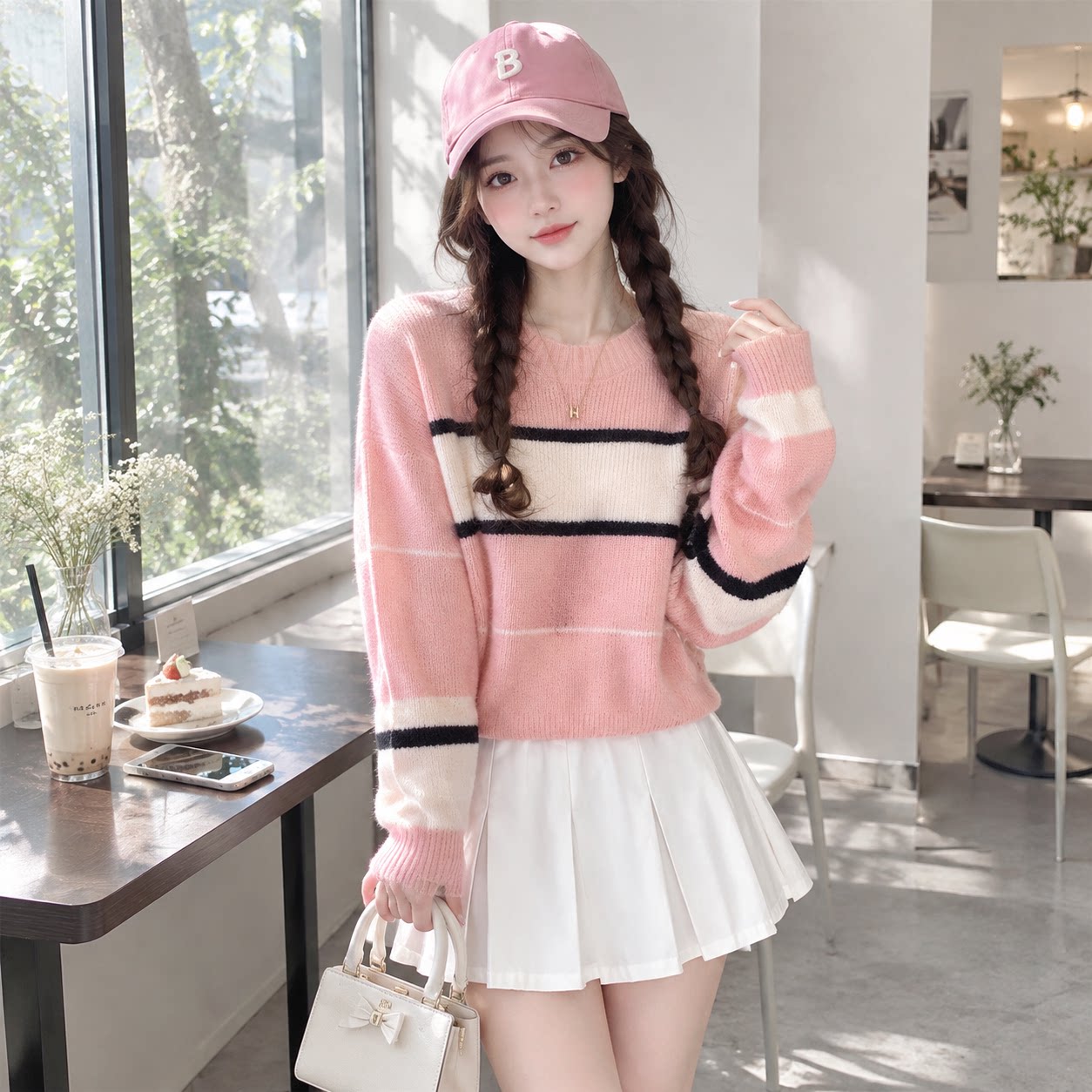 秋季女韩版修身撞色条纹短毛衣
