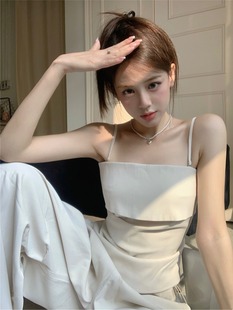 时尚套装外穿抹胸吊带背心上衣女夏季高腰显瘦阔腿裤长裤子两件套