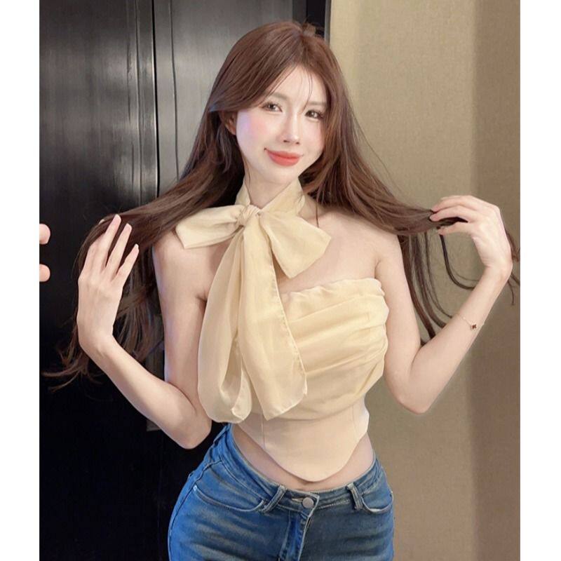 小众法式气质性感抹胸上衣鱼骨背心女夏不规则裹胸雪纺设计感小衫