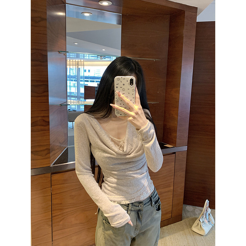 2025新款荡领蕾丝拼接针织衫