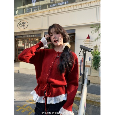 韩系荷叶边设计感毛衣女开衫