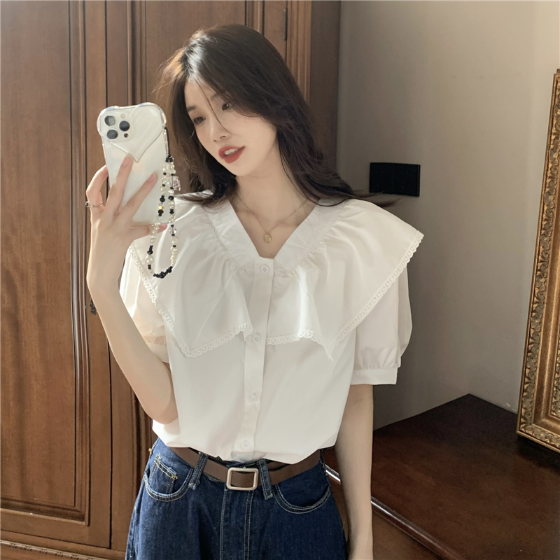 白色短袖衬衫女夏季设计感小众