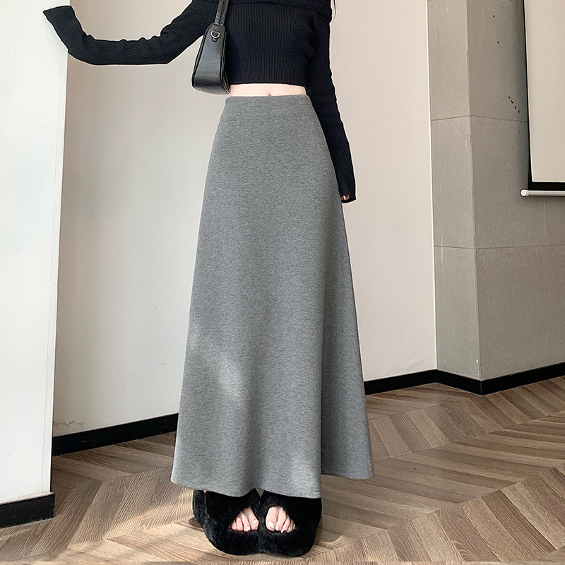 深灰色半身裙女秋冬新款高腰a字显瘦松紧腰长款半裙鱼尾裙糯米裙