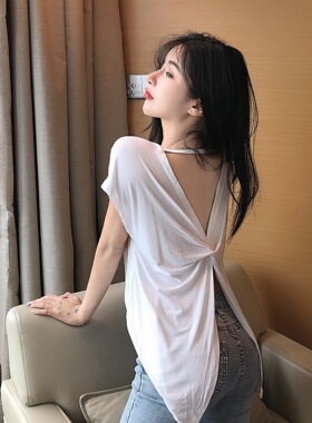 美背短袖镂空上衣女韩版2026夏秋小众设计感网红性感百搭纯色t恤
