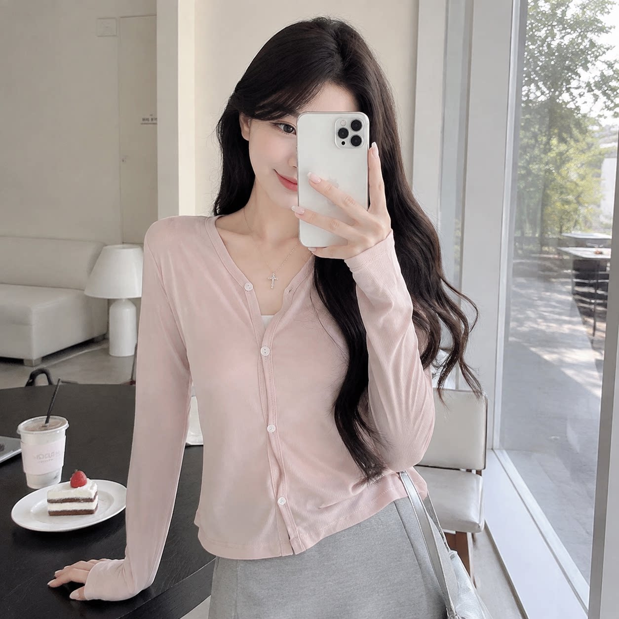莱赛尔V领针织开衫女薄款防晒