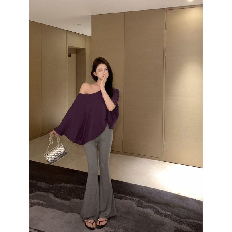 夏季美式辣妹纯欲风蝙蝠袖T恤