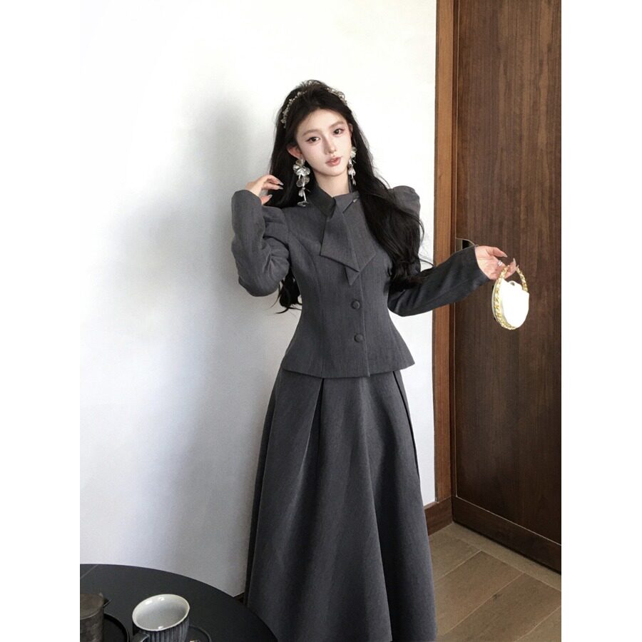 复古气质收腰显瘦西装外套女2026年春秋季高腰伞裙半身裙子两件套