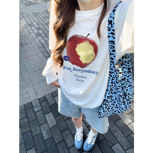 宽松慵懒风内搭上衣 2026秋冬款 韩系氛围感穿搭白色长袖 T恤男女装