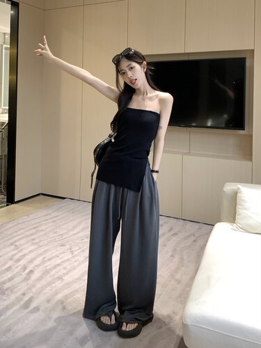 套装开叉抹胸背心上衣女两件套