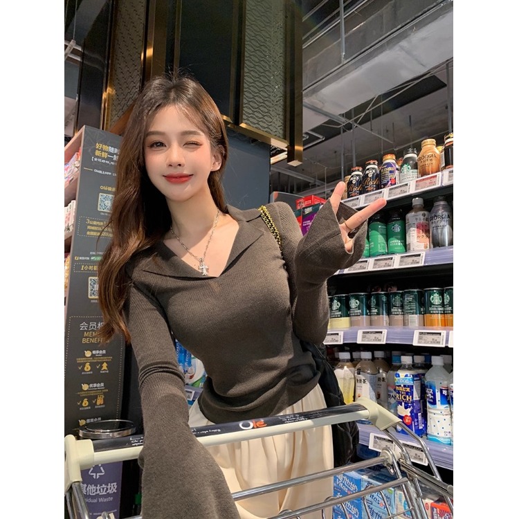 秋季polo翻领修身显瘦针织衫