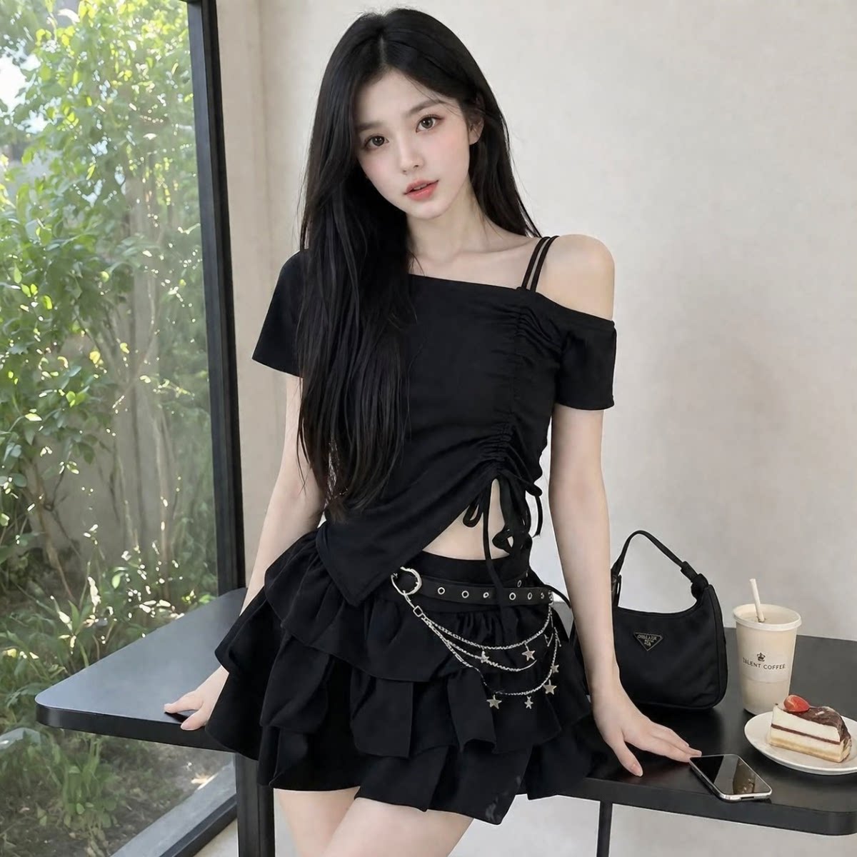 哥特暗黑防走光显瘦女装三件套
