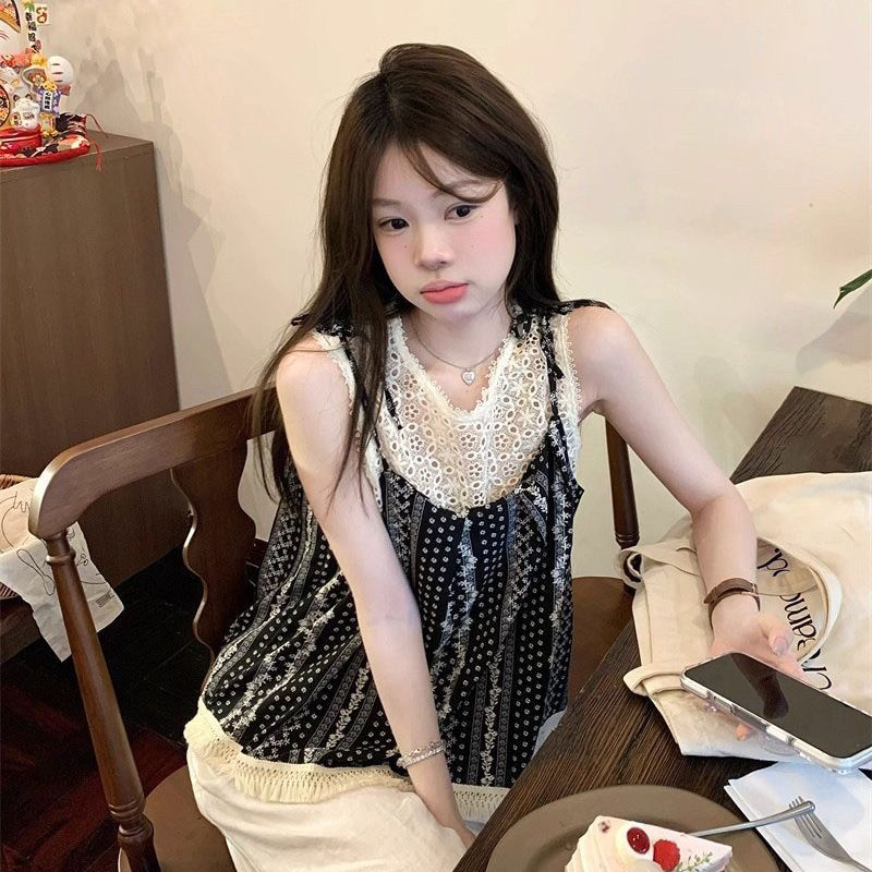 夏季甜美蝴蝶结假两件绑带背心