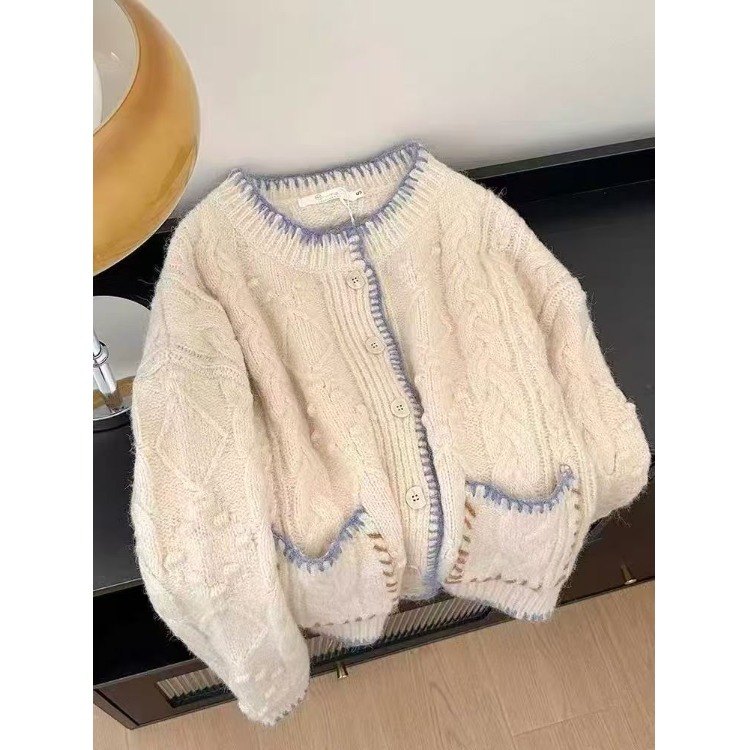 温柔风毛衣开衫女2025秋新款宽松外穿韩系设计感复古针织外套上衣