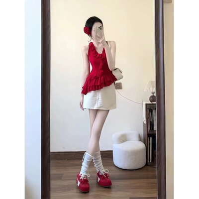 挂脖吊带背心纯欲辣妹上衣